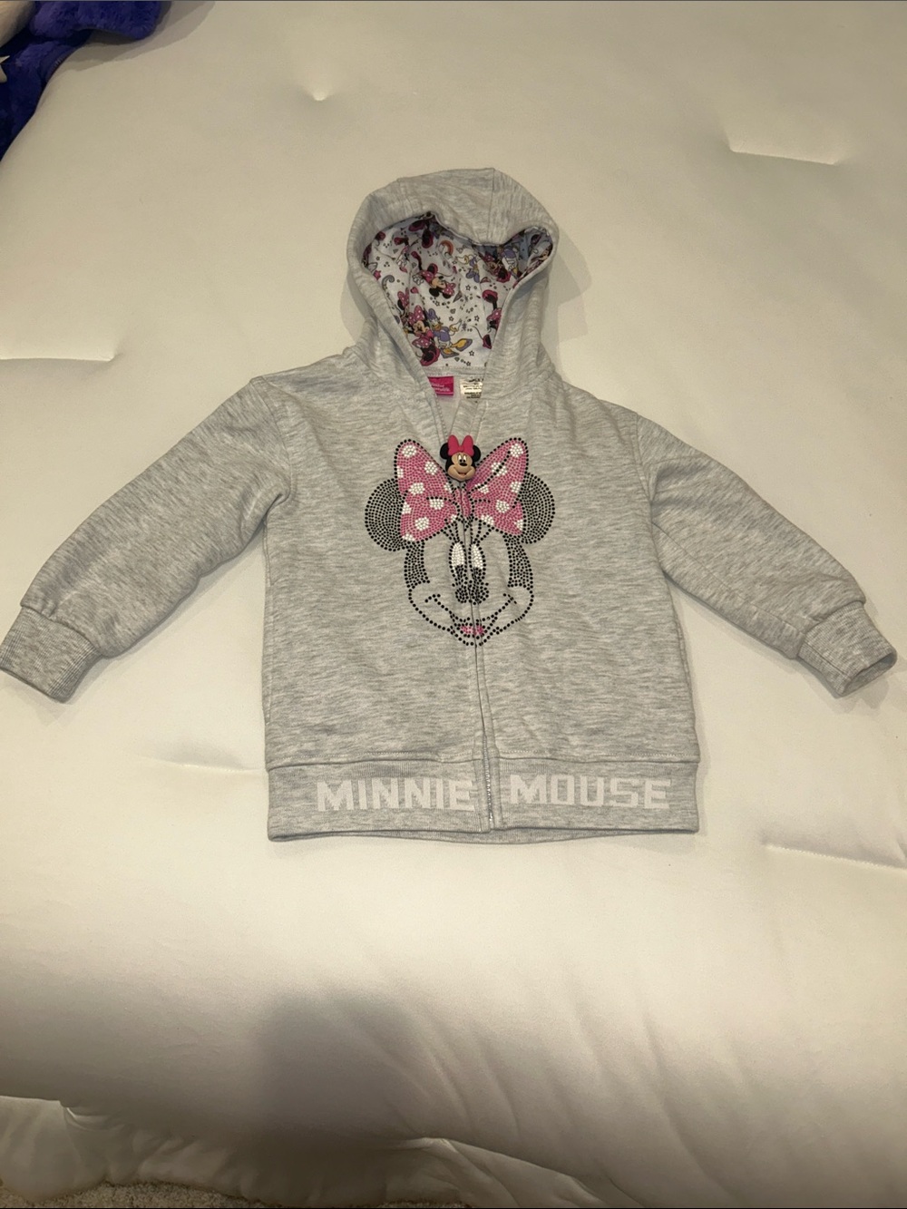 Disney Minnie Mouse Gray Zip-Up Hoodie for Kids with Pink Bow